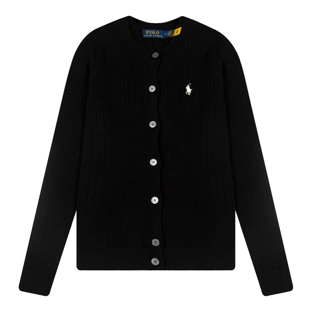 P196 White background picture [Evergreen for all seasons] Style number: 25123# Color: black/navy blue/almond/white Size: S-XL - Ralph Lauren/Ralph Lauren 2025FW Zhao Lusi's same solid color logo knitted versatile fine twist knitted buttoned long-sleeved cardigan - RL's classic fine twist cardigan 21S quality cotton yarn A cardigan that can be worn in all seasons Can be matched inside or outside Simple and clean basic color matching The upper body is clean and flawless. The comfort brought by imported cotton yarn is soft. An item that cannot be rejected.
